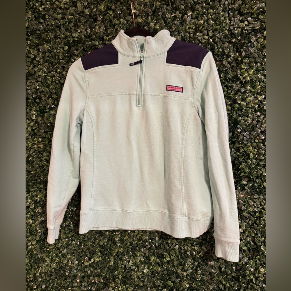 VINEYARD VINES VGUC WOMENS SMALL 1/4 ZIP PULLOVER SWEATSHIRT MINT & NAVY PREPPY